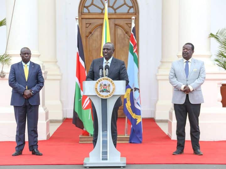 President William Ruto (c), his deputy Rigathi Gachagua (l) and ANC leader Musalia Mudavadi. Photo: Musalia Mudavadi.