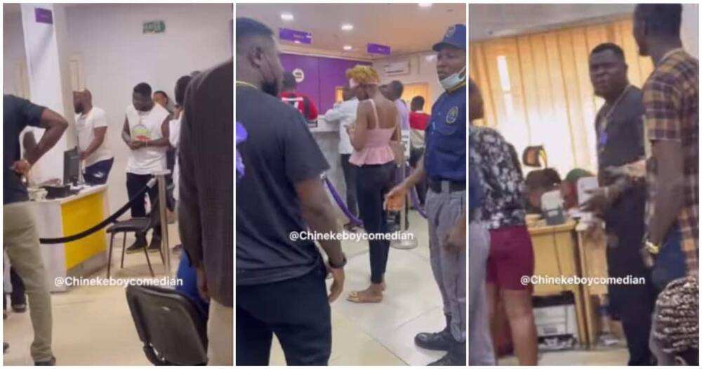 Chinekeboy comedian, man storms bank, Nigerian man storms bank, man tells bank to close his account, drama in bank