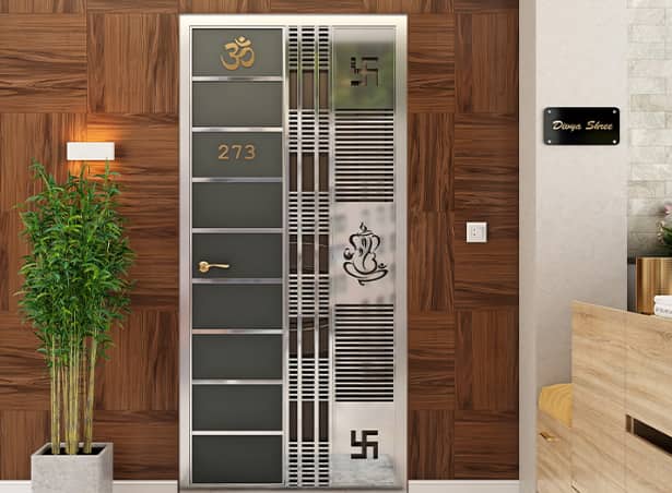 Aluminium safety doors with auspicious symbols