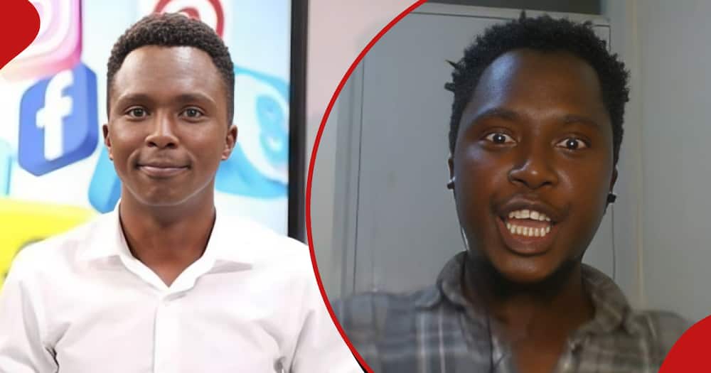The left frame shows Kimani Mbugua during his better days as a journalist, and the right frame shows him experiencing a manic episode.