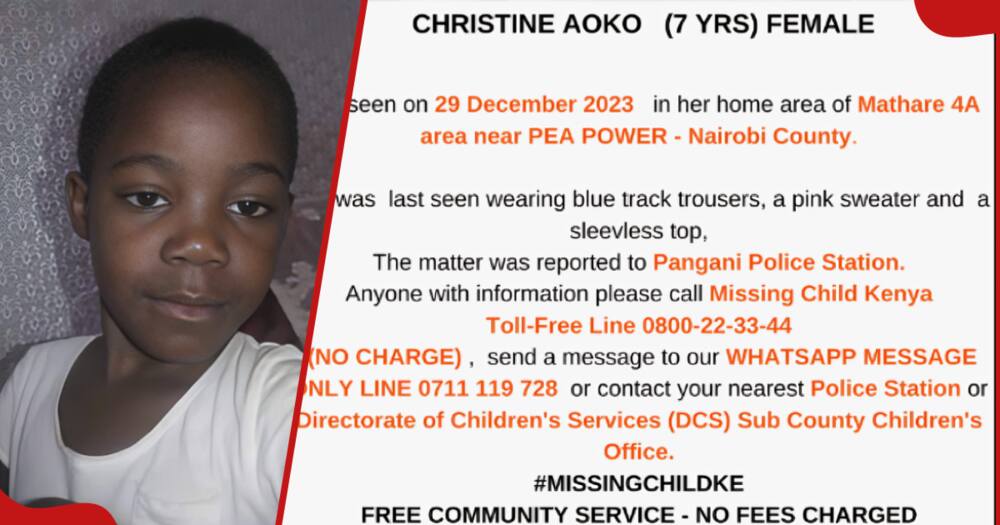 Nairobi girl, Christine Aoko, went missing from her home in December 29, 2023.