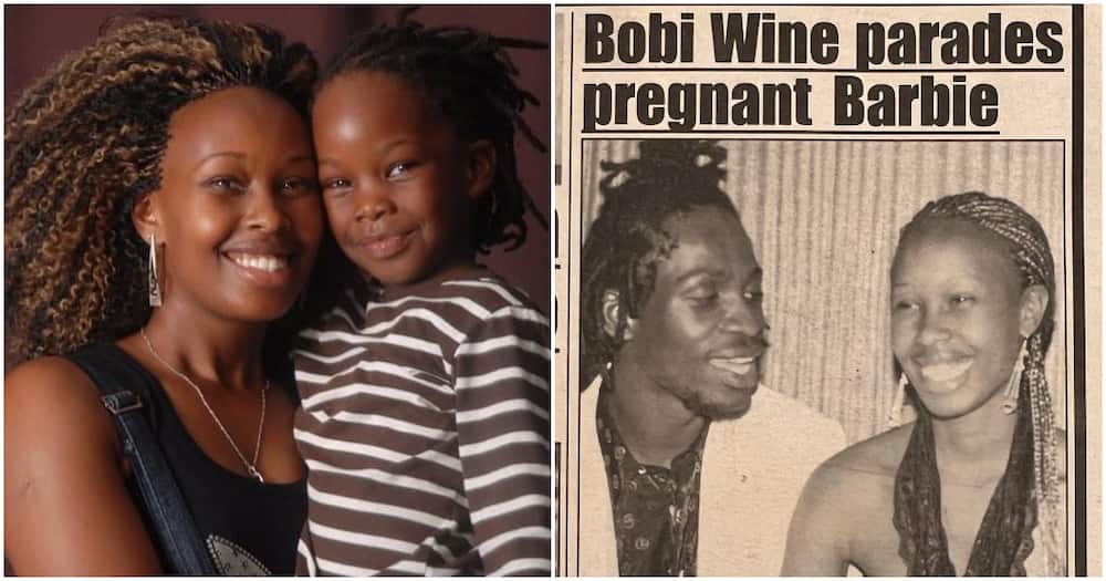 Bobi Wine's wife Barbie with her son Solomon Kampala (l). Bobi Wine and Barbie (r).