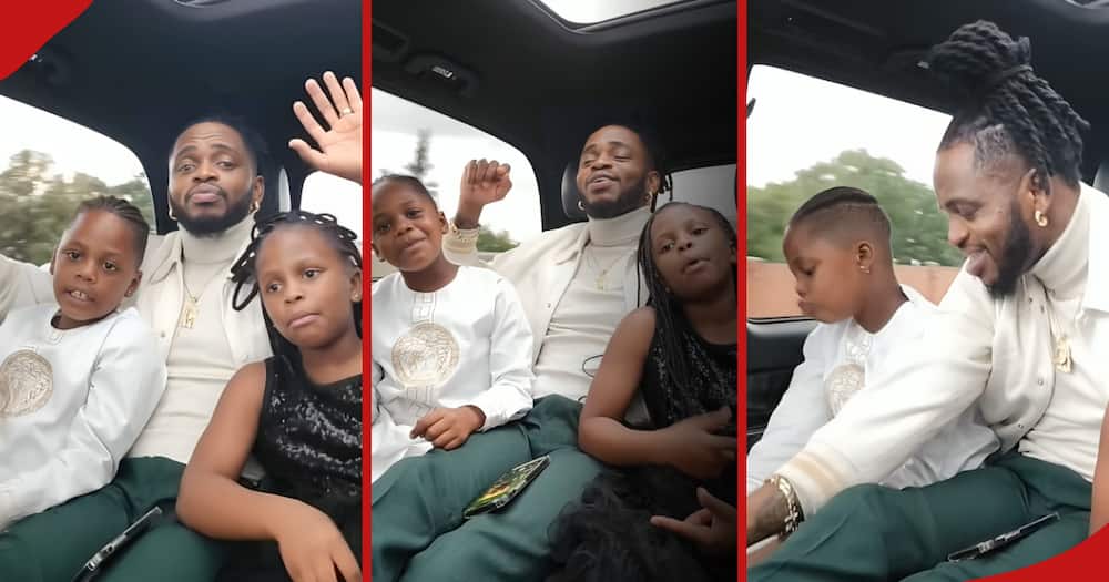 Tanzanian music star Diamond Platnumz sharing family moments with his kids in the car.