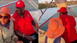 Francis Atwoli, Youthful Wife Mary Kilobi Enjoy Boat Cruise in Indian Ocean