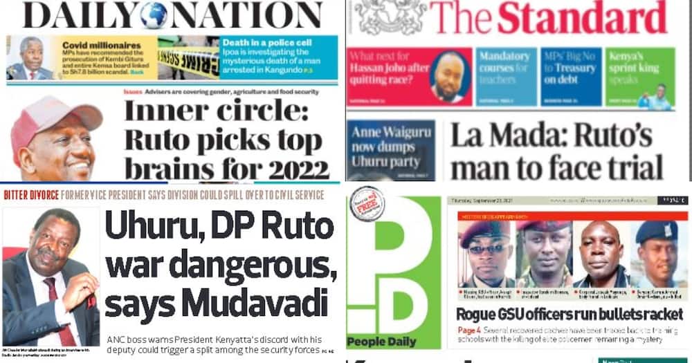Kenyan Newspapers Review for September 23: List of Men in William Ruto's Inner Circle