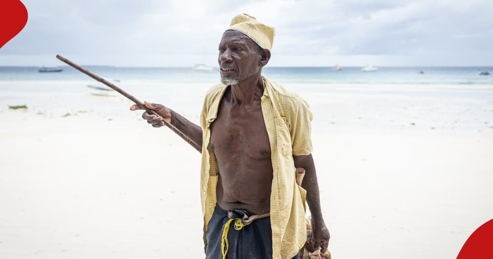 A photo illustration of a man in an island