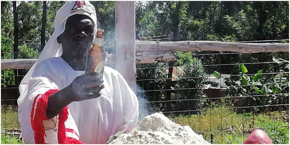 Eliabu Masinde offering prayer at the Lost Israelites sect's shrine. Photo: Nation