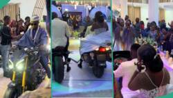 Drama as Couple Storm Their Wedding Venue on Bikes, Guests Stand up in Awe in Viral Video