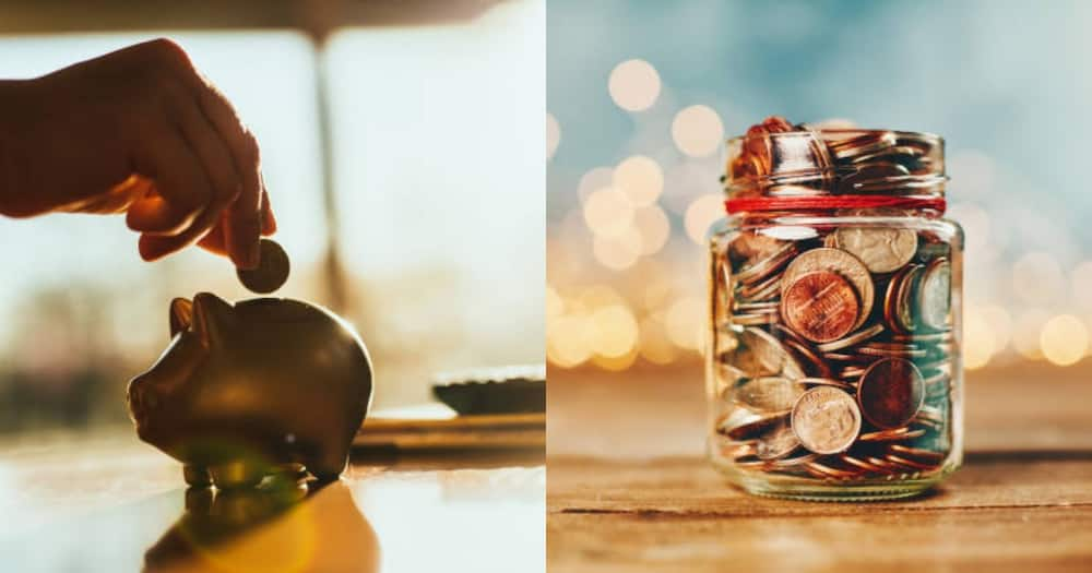 Saving culture for kids. Piggybank (L) and Jar full of coins (R)