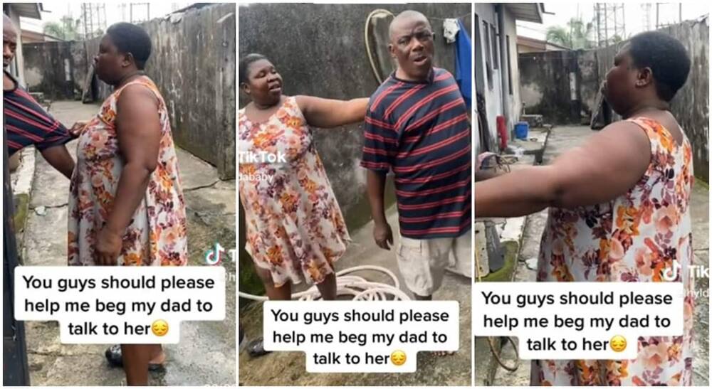 Photos of a man and his wife after she shaved her hair without his approval.