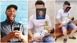 Smart Man Wears Smiling Photo of Baby's Mum for Baby to Feed, Video Stirs Funny Reactions