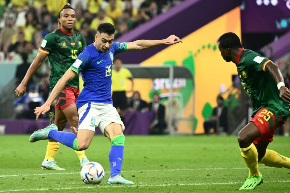 Gabriel Martinelli goes for goal during Brazil's Group G clash with Cameroon at Lusail Stadium