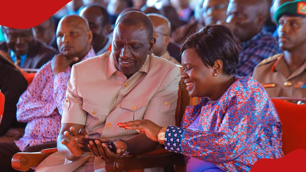 President William RUto and Homa Bay Governor Gladys Wanga share a light moment.