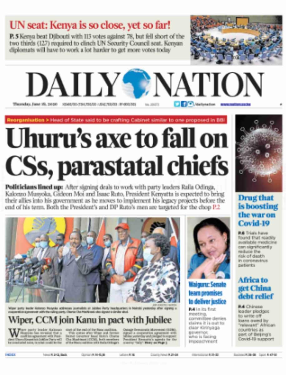 Kenyan newspapers review for June 18: Governor Ngilu, 4 others stare at impeachment as MCAs begin signature collection