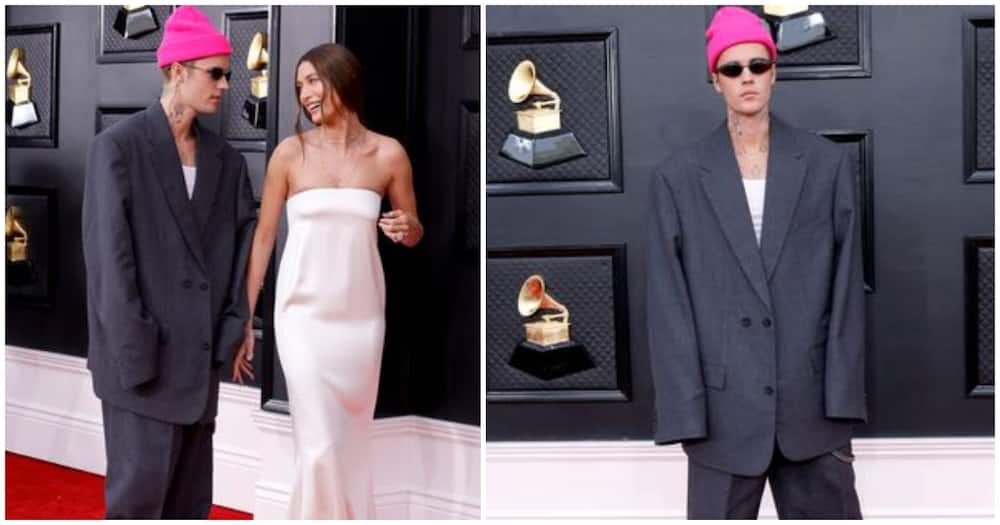 Justin Bieber steps out in eye-catching fashion at the 2022 Grammys.