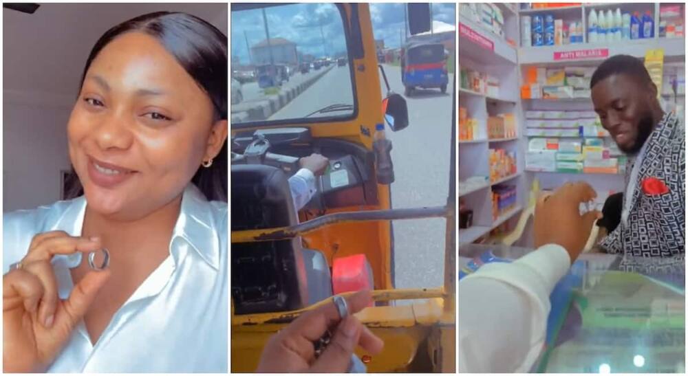 Photos of Sonia Sunda, a Nigerian woman storming her husband's shop to give him his wedding ring.