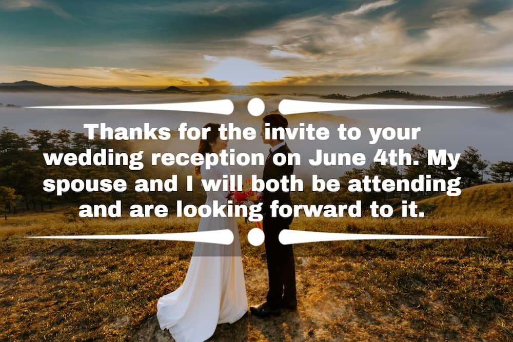Thank you message for a wedding invitation