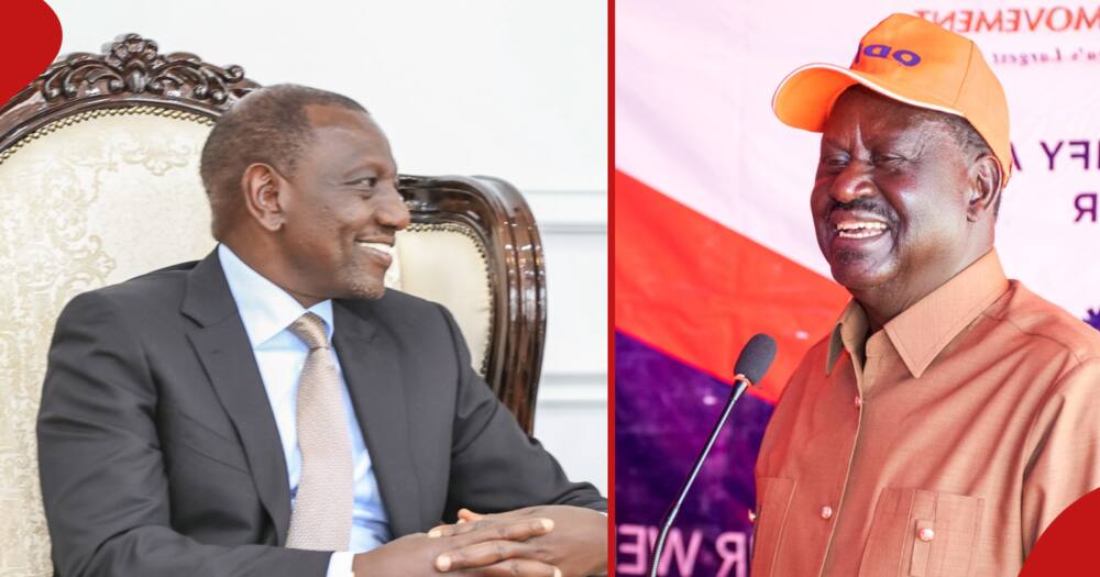 President William Ruto (left frame)hints at Raila Odinga (right frame) becoming the next AUC chairperson.