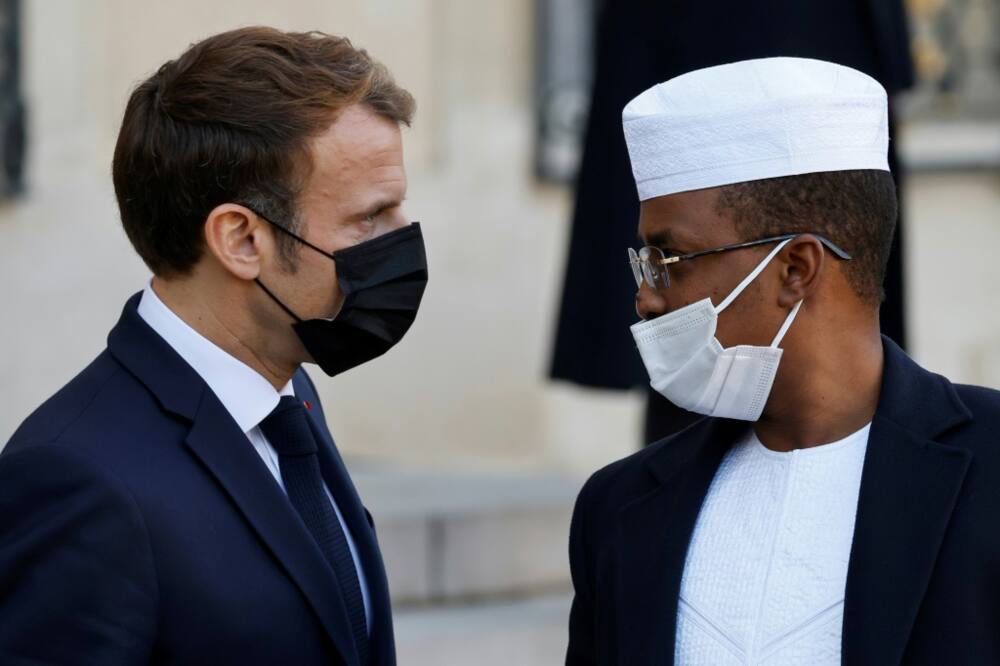 Allies: French President Emmanuel Macron, left, endorsed Mahamat Idriss Deby after last year's takeover in Chad