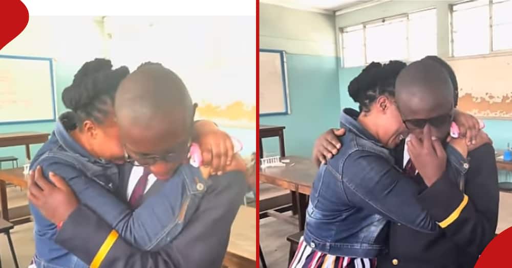 Kenyan mum hugging son.