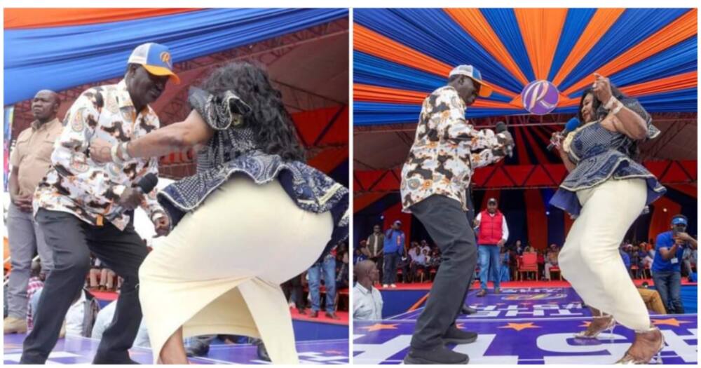 Mbilia Bel dances with Raila.