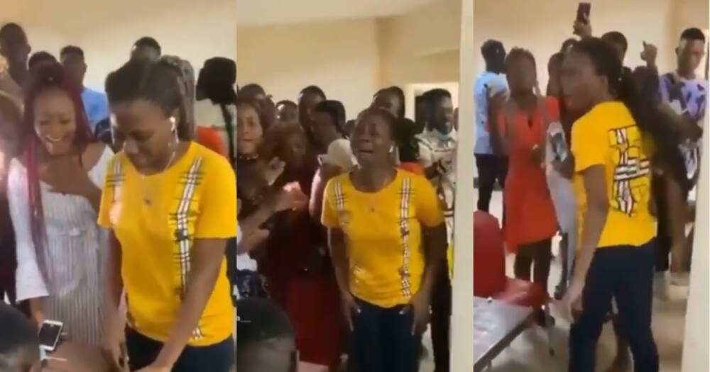 Excited woman jumps, shouts and runs around after lover proposes