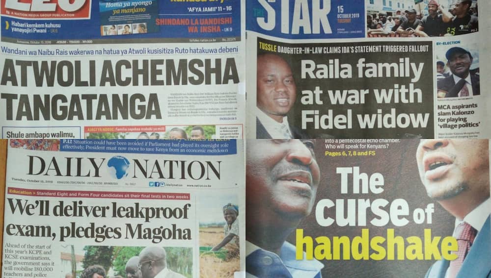 Kenyan newspapers review for October 15: Ruto allies want COTU boss Atwoli arrested for claiming will not be on ballot in 2022