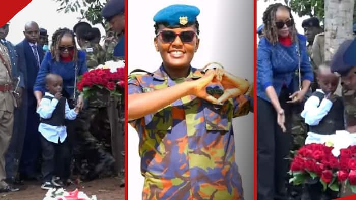 Rose Nyawira: Heartbreaking Moment Late KDF Soldier's Son Placed Flowers on Her Grave