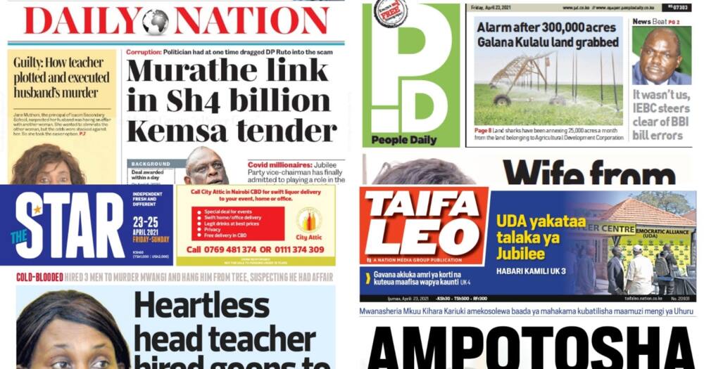 Newspapers Review for April 23: Jubilee Vice Chairman David Murathe on the Spot over KSh 4bn Kemsa Tender Deal