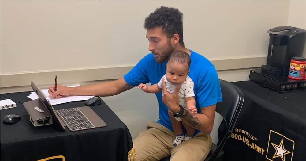 Father goes viral after taking his newborn baby to Army recruitment center to take test