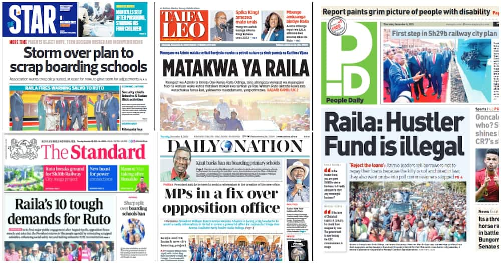 Newspapers. Photo: Screengrabs from The Standard, Daily Nation, The Star, People Daily and Taifa Leo.