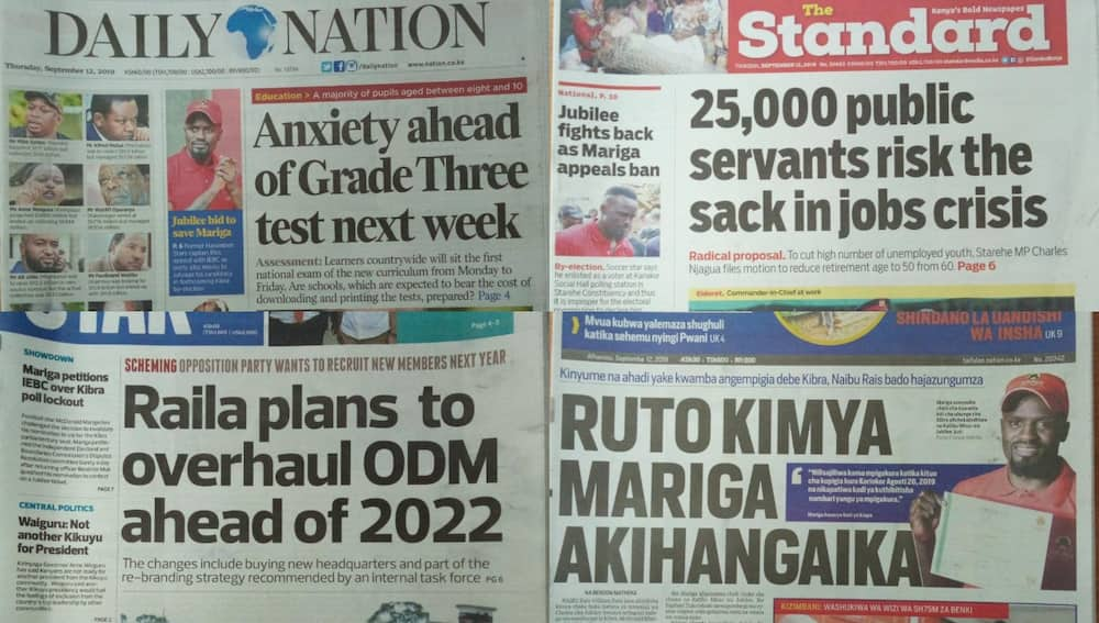 Magazeti ya Kenya Alhamisi, Septemba 12: Mariga ataabika, mshawishi wake DP Ruto akiendelea kunyamaza