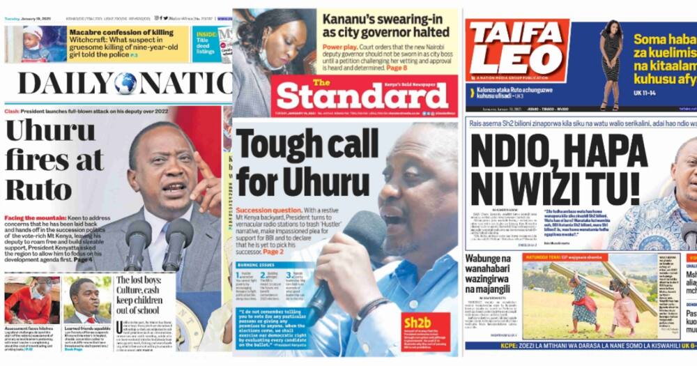 Newspapers review for January 19: Uhuru dismisses hustler-dynasty politics