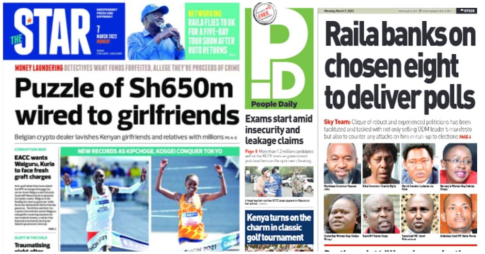 Kenyan Newspapers Review For March 7: Merc De Mesel, a Belgian crypto investor is said to have wired KSh 650 million to Kenyan girlfriends' accounts.
