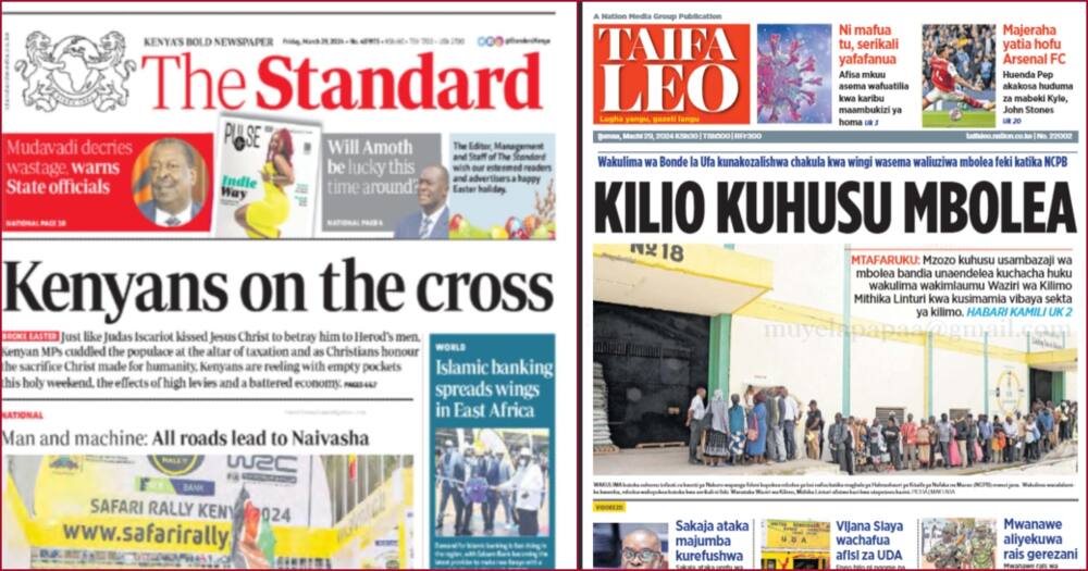 The Standard and Taifa Leo headlines.