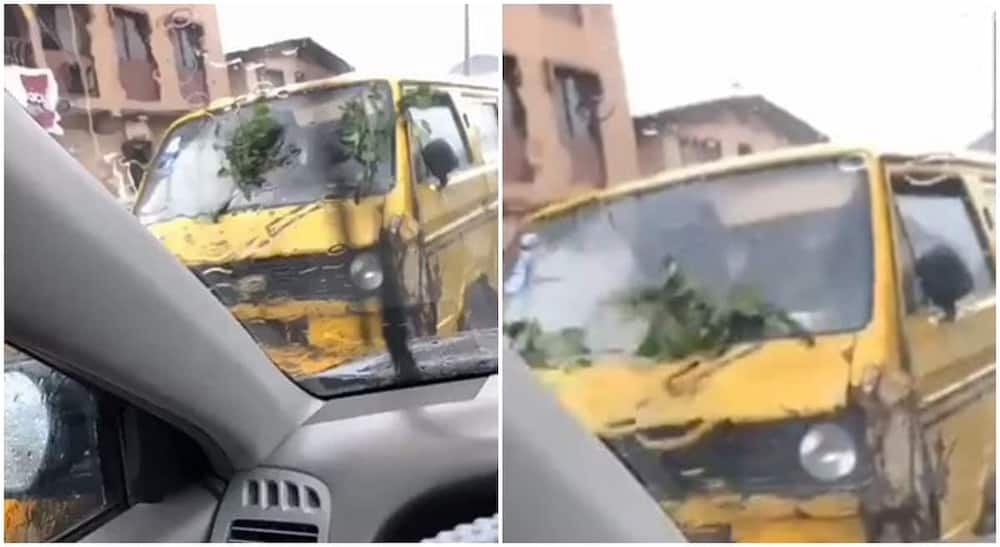 Danfo bus seen under rain in Lagos.