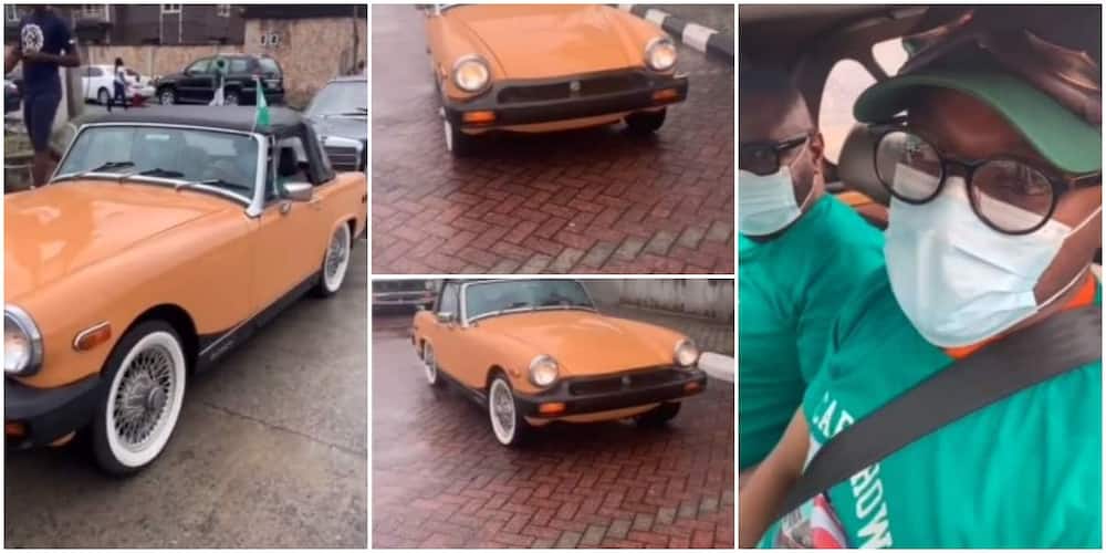 Reactions as a Nigerian man shows off his 1977 MG Midget in a stunning video. Photo Credit: Screengrabs from video shared by @saintavenue_en.