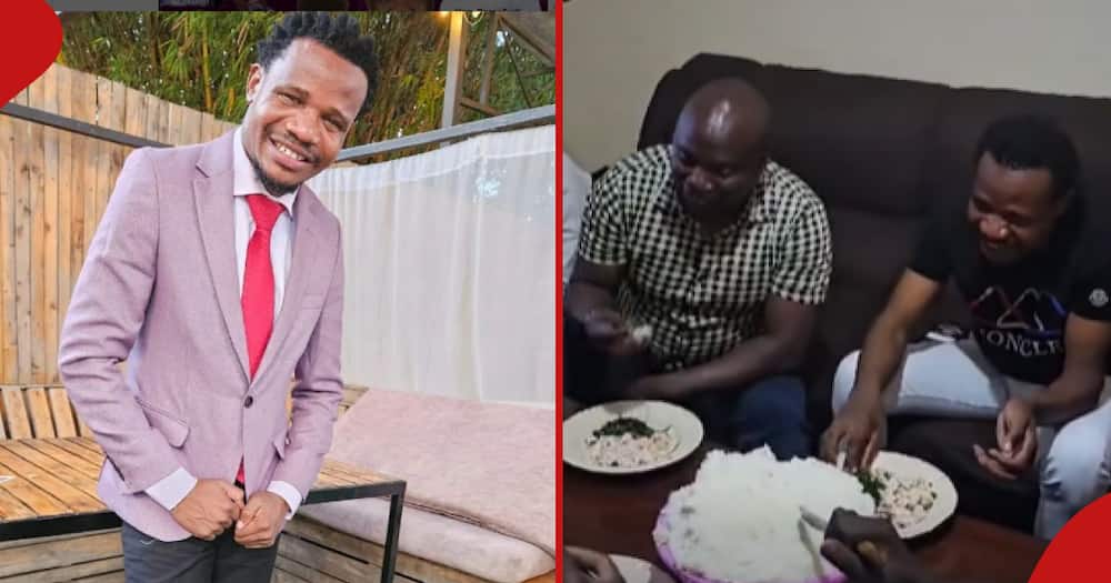 Peter Salasya, the Mumias East MP and second frame shows him eatimng ugali with security men.