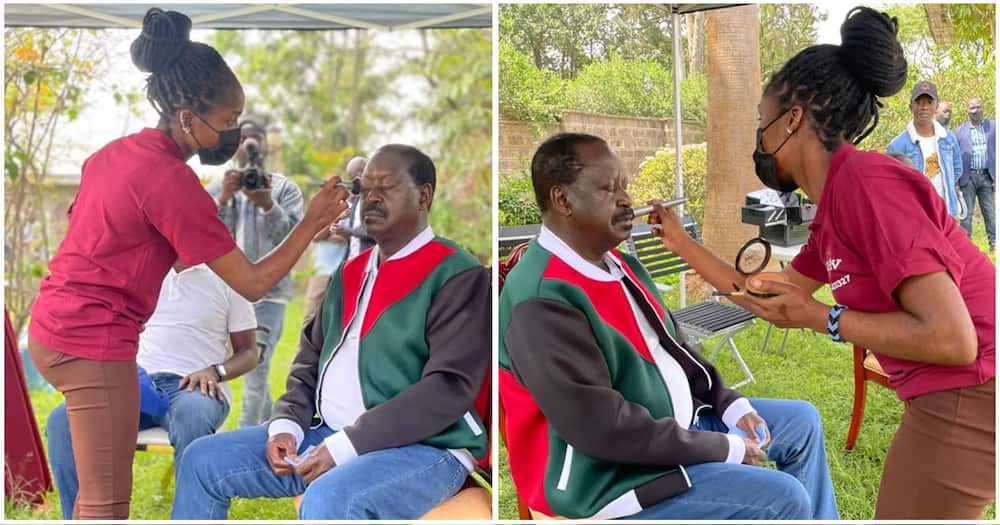Raila Odinga getting his makeup done.