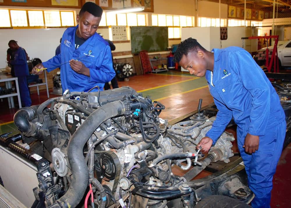 Students pursuing a certificate course in motor vehicle mechanics