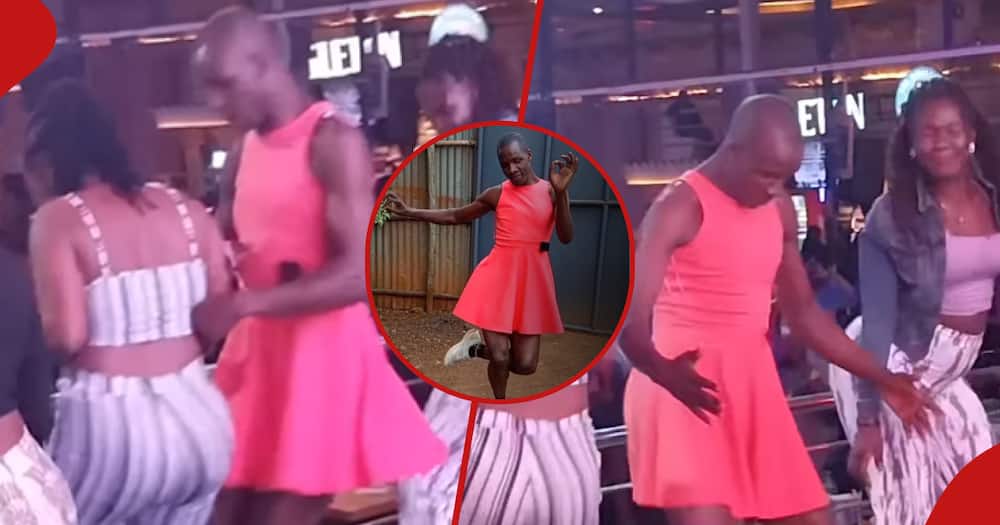 Embarambamba performs in Nairobi night club clad in pink mini dress.