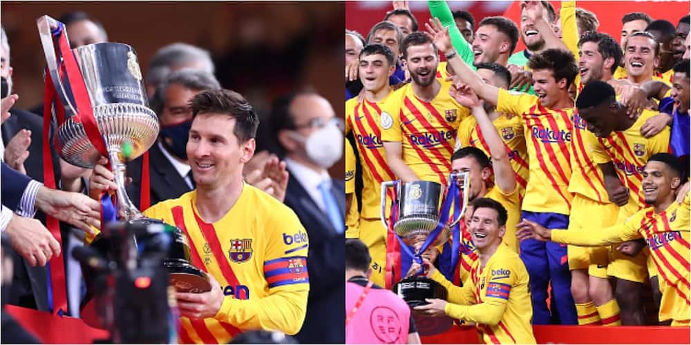 Lionel Messi scored a brace in Barcelona's 4-0 win over Bilbao to win Copa del Rey. It's Messi's first silverware as captain.