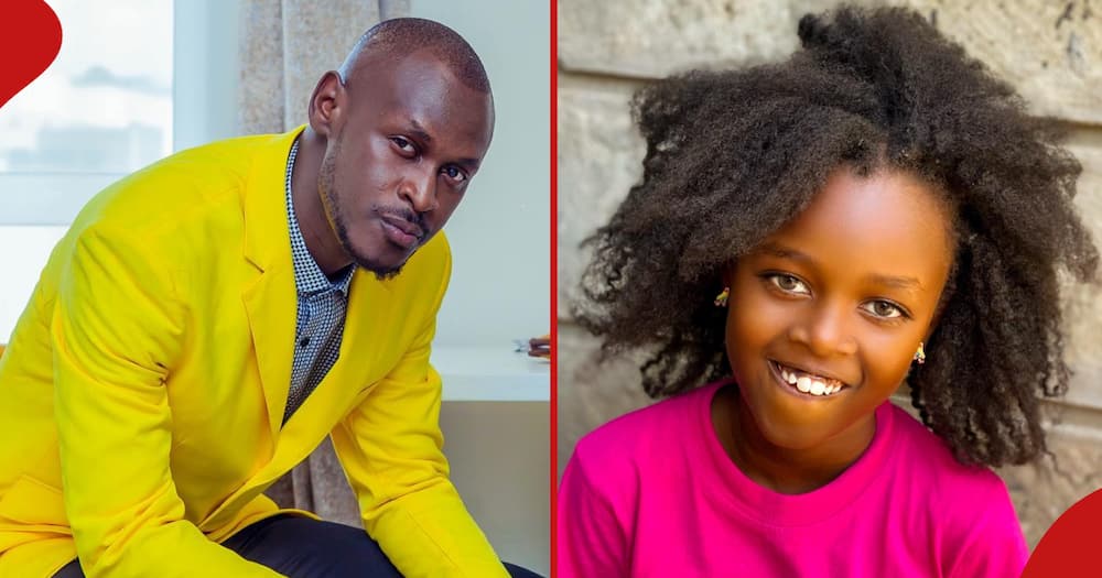 King Kaka poses for a photo in the left frame, and his daughter, Gweth Ombima, smiles in the right frame.