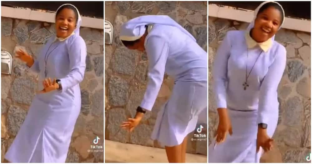 Netizens react to a video of a reverend sister whining her waist with great energy.