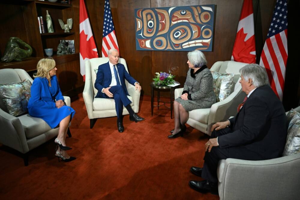 US President Joe Biden and First Lady Jill Biden meet with Canadian Governor General Mary Simon and her husband, Whit Fraser in Ottawa