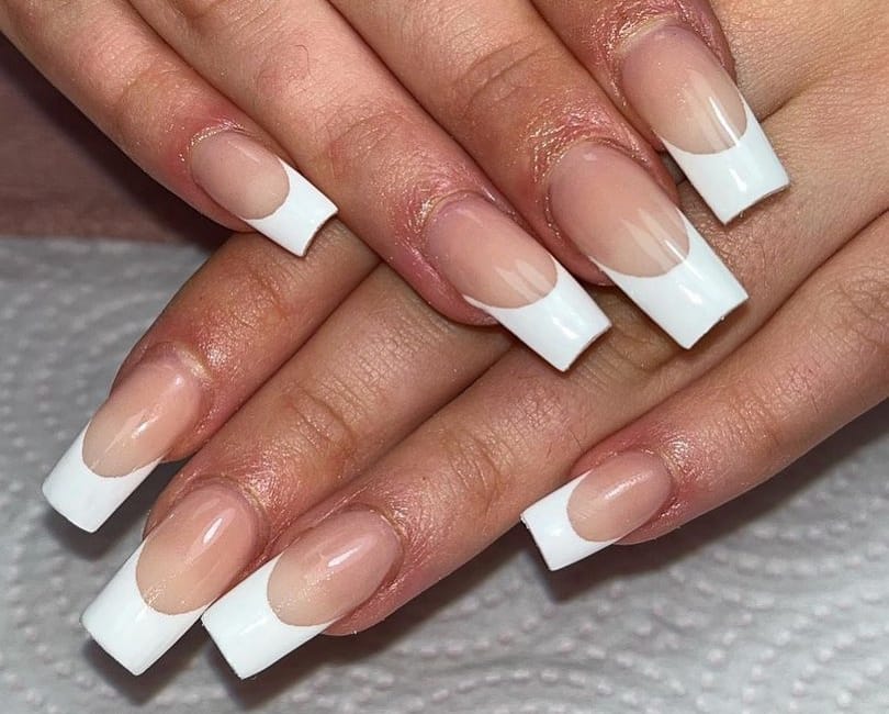 medium tapered square French tip acrylics