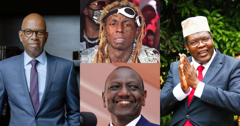 Most searched Kenyans. Photo: Clockwise; Bob Collymore, Lil Wayne, Miguna Miguna, DP William Ruto.