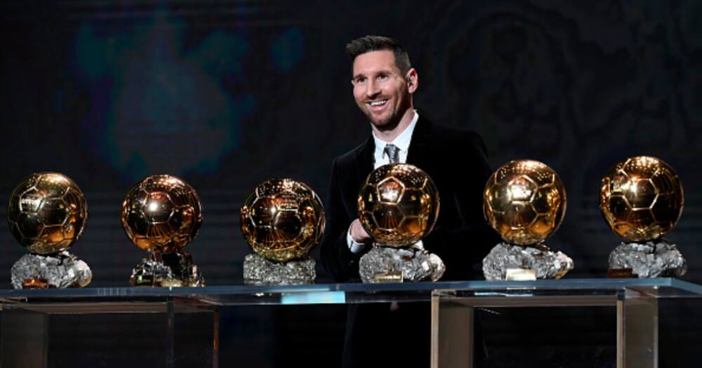 Lionel Messi (ARG / FC Barcelona) poses onstage after winning his sixth Ballon D'Or award during the Ballon D'Or Ceremony at Theatre Du Chatelet on December 02, 2019 in Paris, France. (Photo by Kristy Sparow/Getty Images)