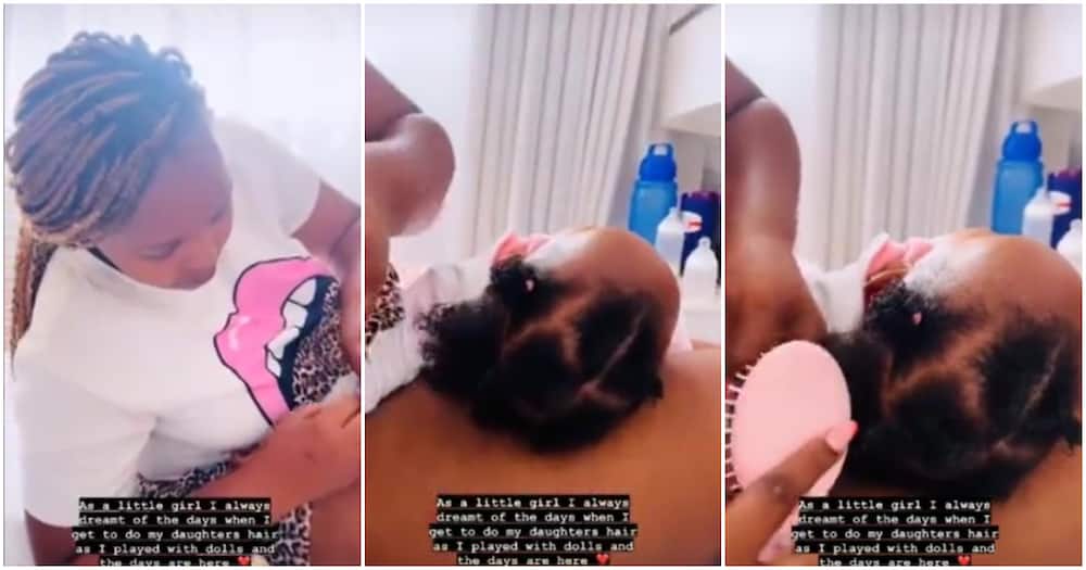 Milly WaJesus attends to her newborn daughter's natural hair while she sleeps.