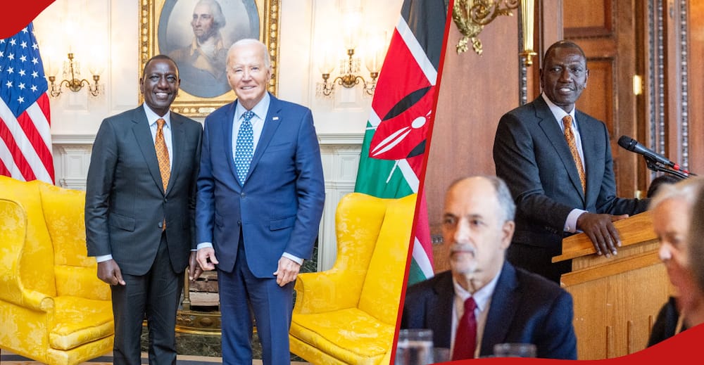 Ruto and Biden posing for a picture (l) and Ruto addressing some members of the U.S. congress.